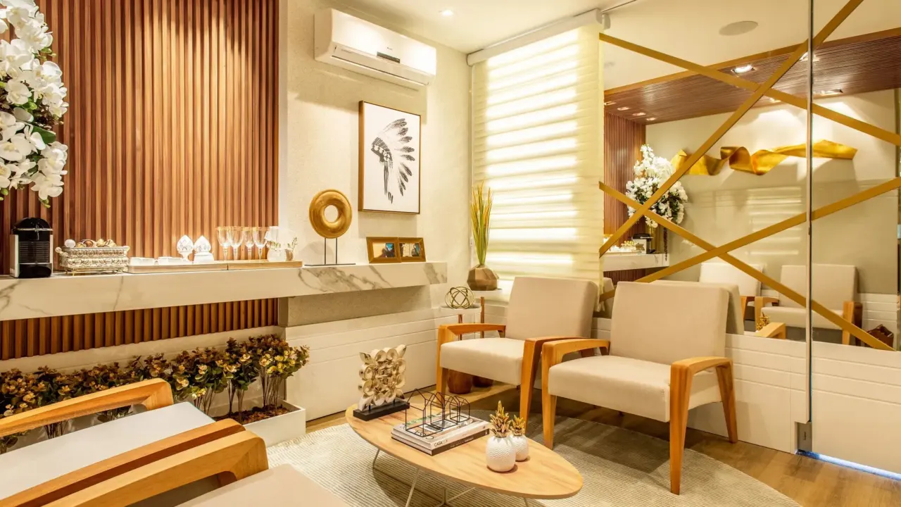 Modern living room with a slim wall-mounted air conditioner