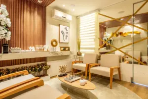 Modern living room with a slim wall-mounted air conditioner